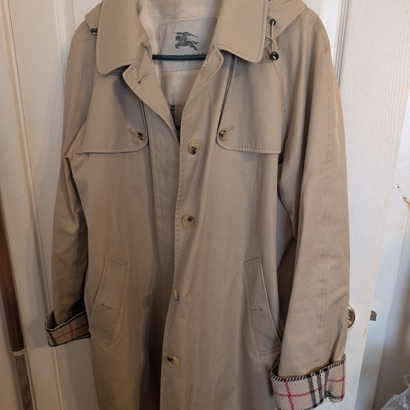 Burberry Beige Trench Coat with Plaid Accents